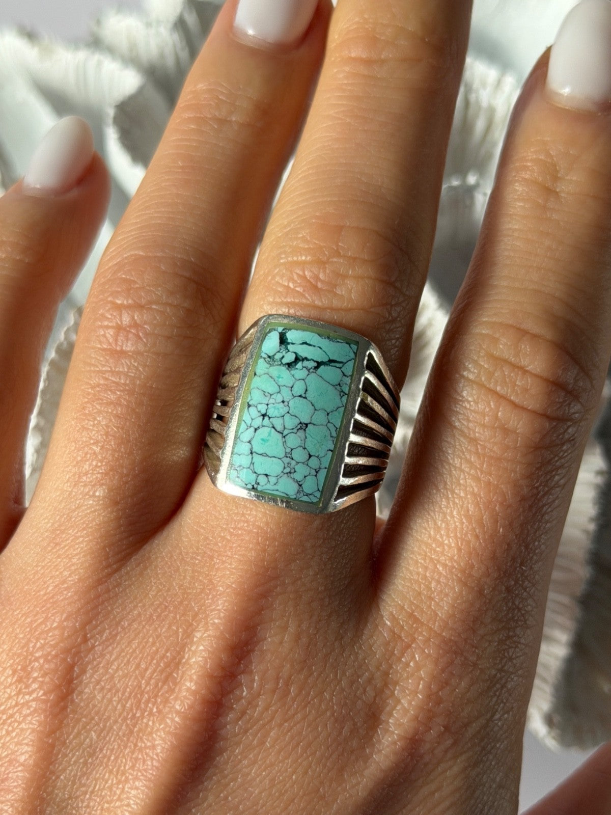 925 Sterling Silver Turquoise Ring Size 7.5