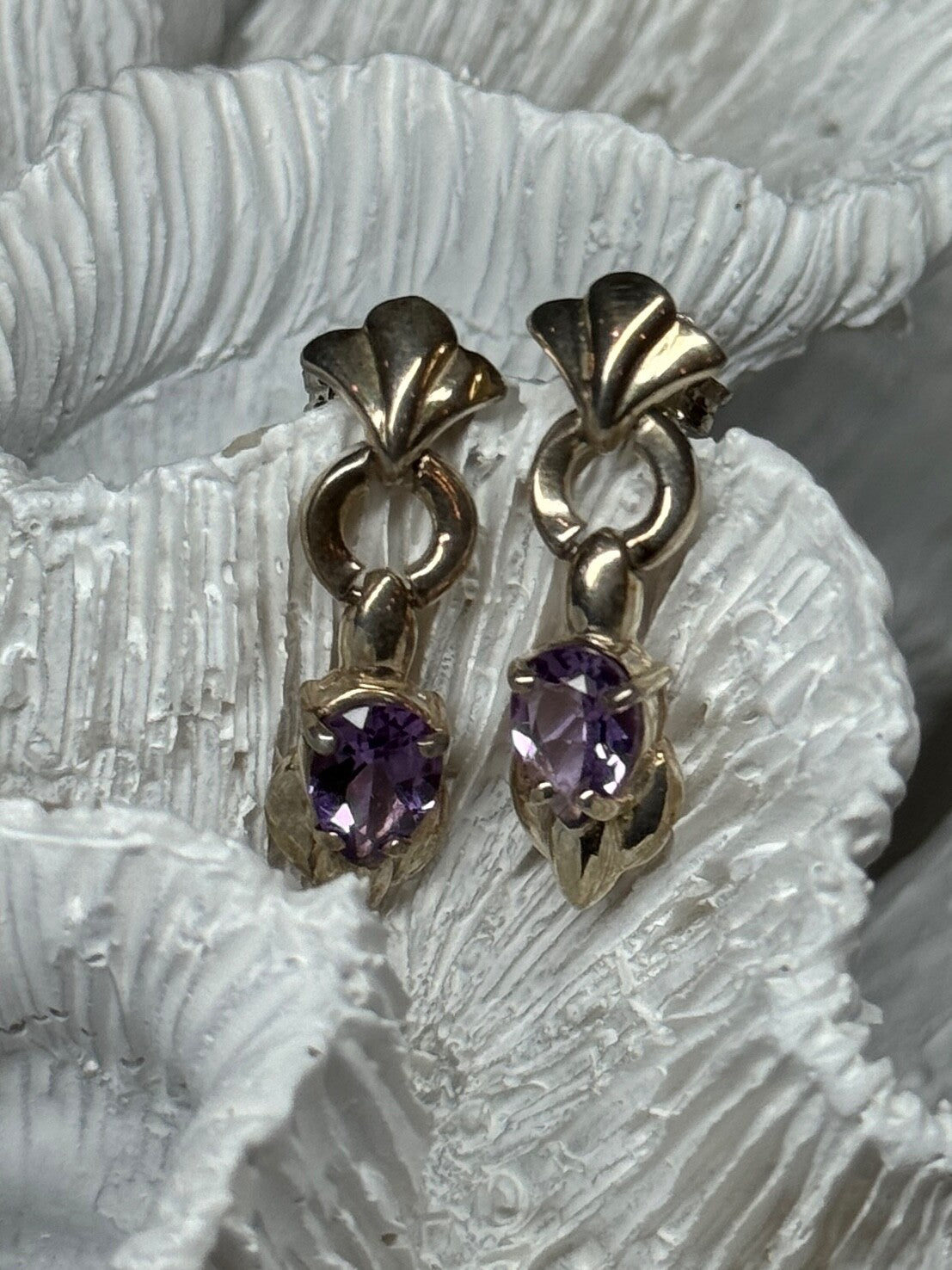 925 Sterling Silver Amethyst Earrings Length 1 Inch