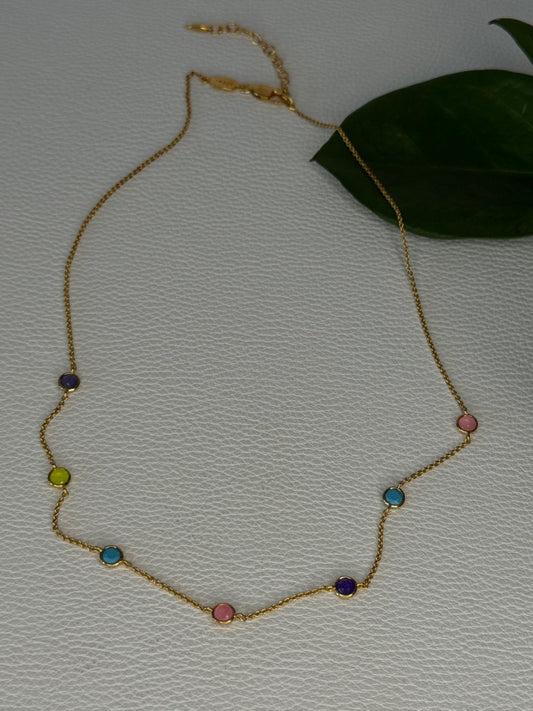 925 Sterling Silver Gold Plated Gemstones Necklace Length 15/16.5 Inch