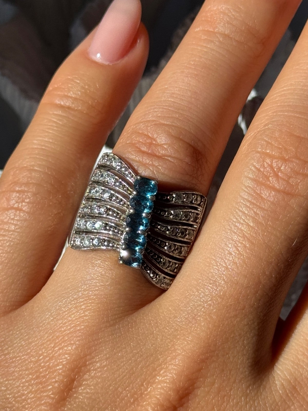 925 Sterling Silver Topaz & Beryl Ring Size 7