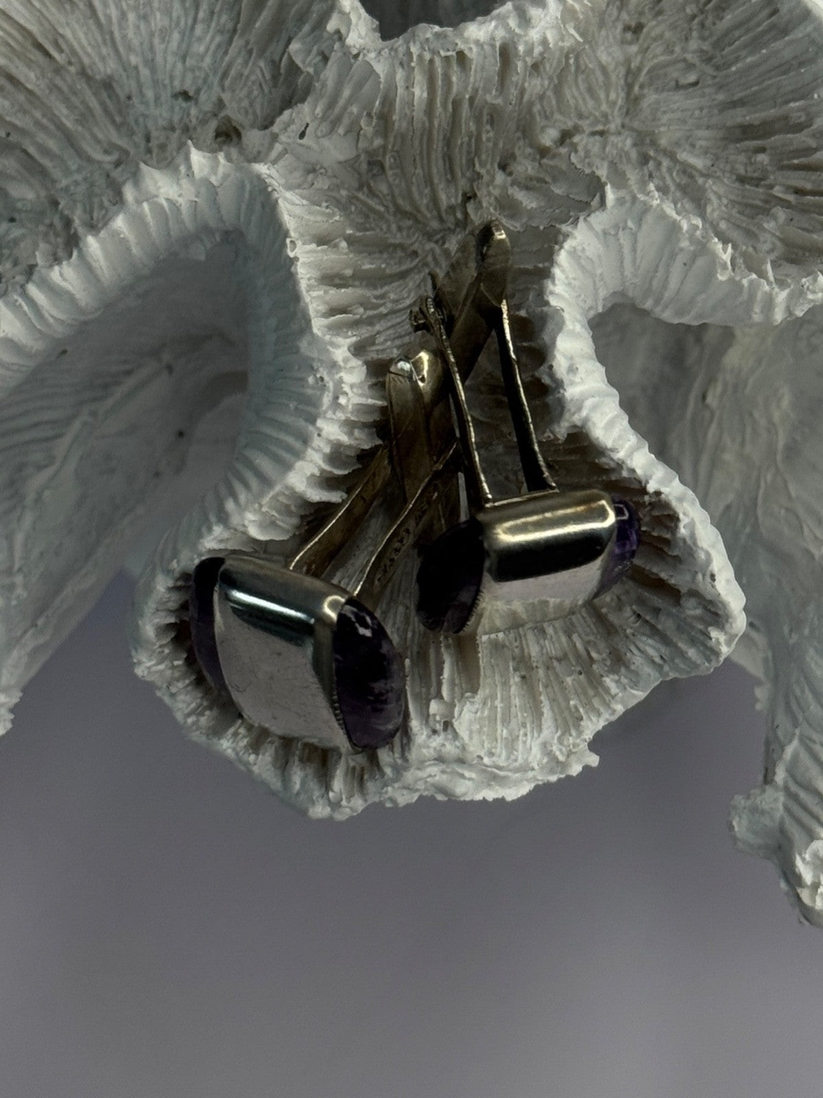 Vintage 925 Sterling Silver Amethyst Taxco Beto Cufflinks