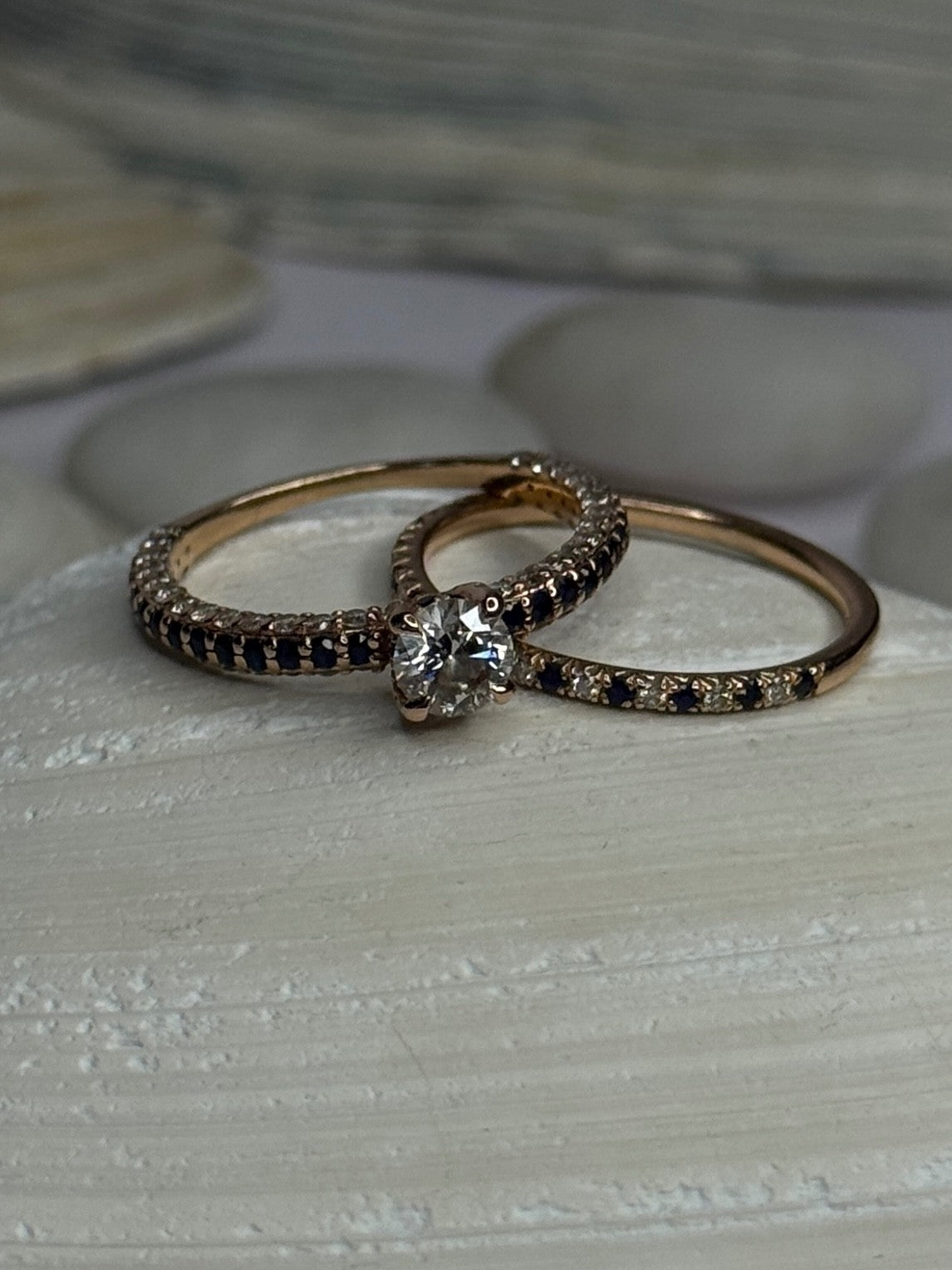 14K Rose Gold Sapphire & Diamond Set of Rings Size 7