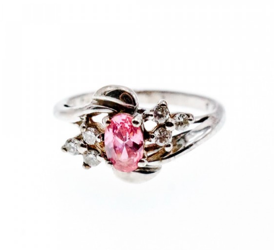 925 Sterling Silver Morganite & CZ Ring Size 6.5