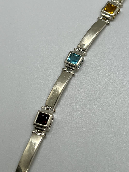 925 Sterling Silver Peridot, Tourmaline, Topaz & Citrine Bracelet