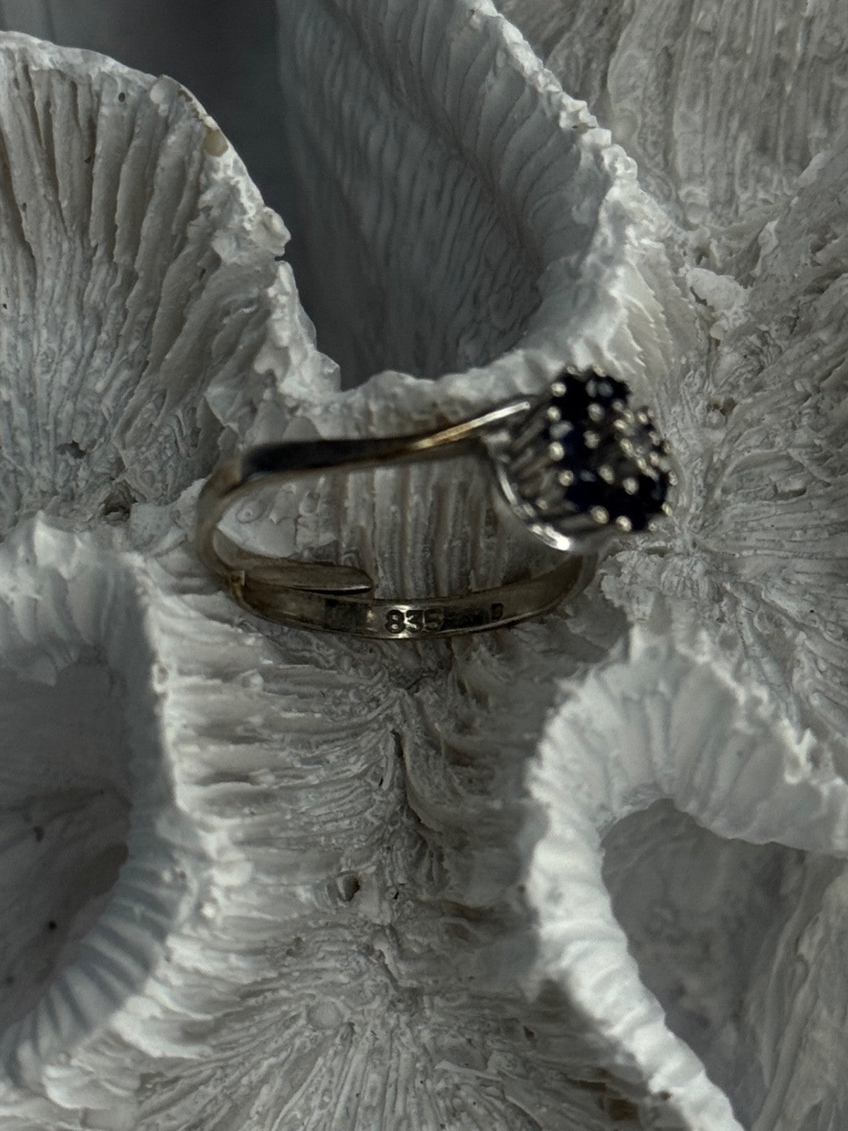 925 Sterling Silver Blue & White Sapphire Flower Ring Sizable