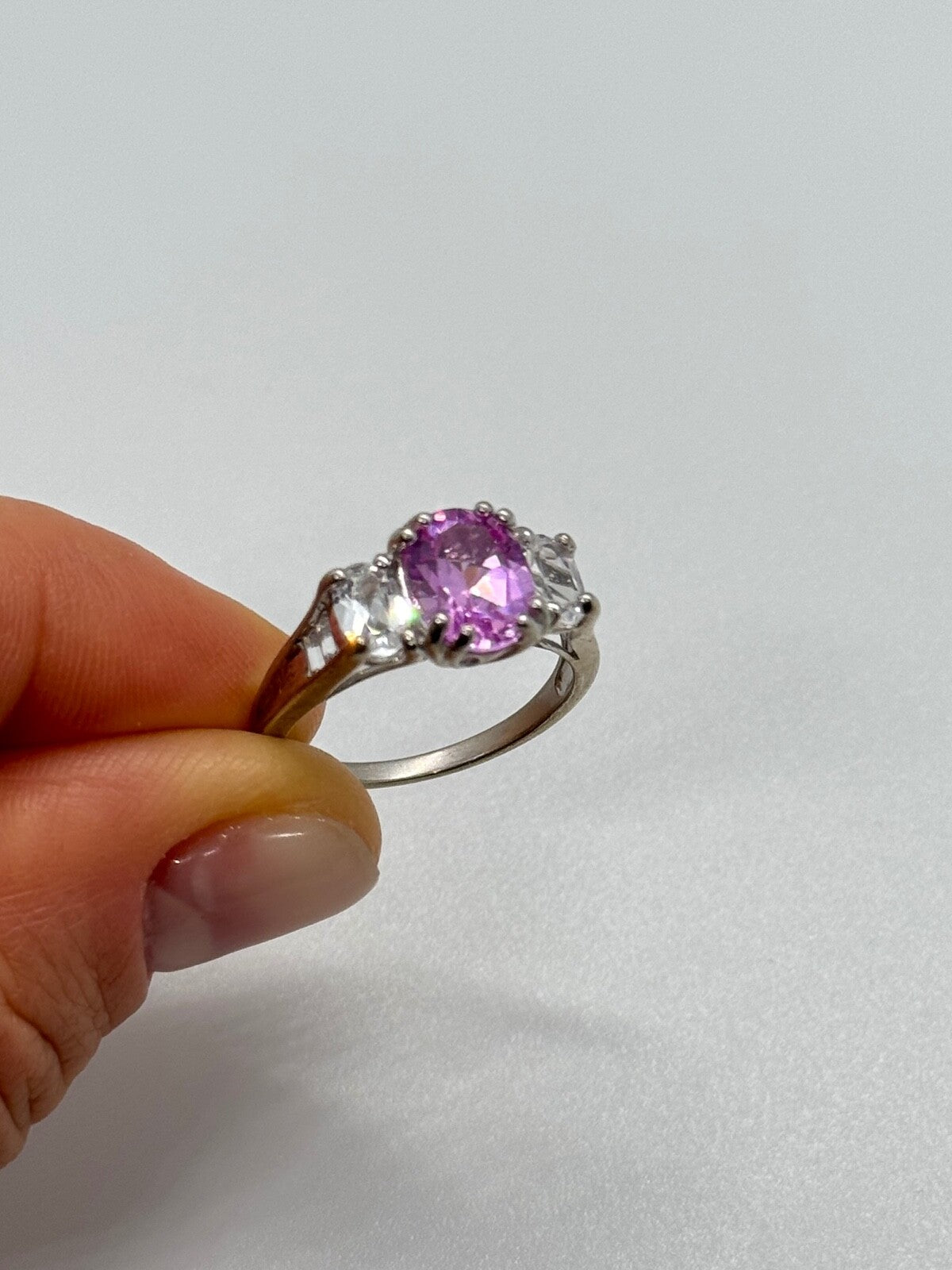 925 Sterling Silver Pink & White Spinel Ring Size 6