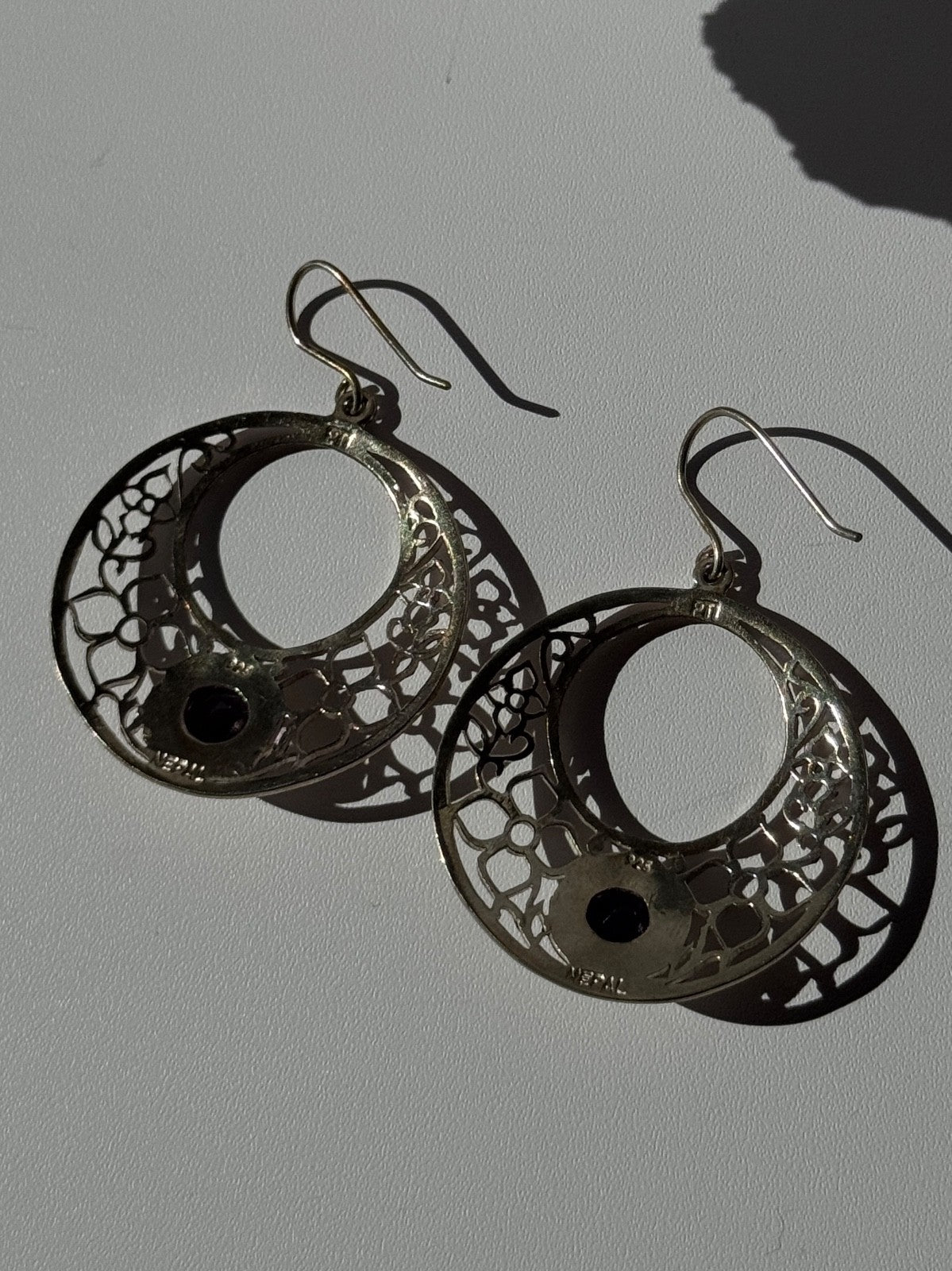 925 Sterling Silver Amethyst Earrings Length 2.10 Inch