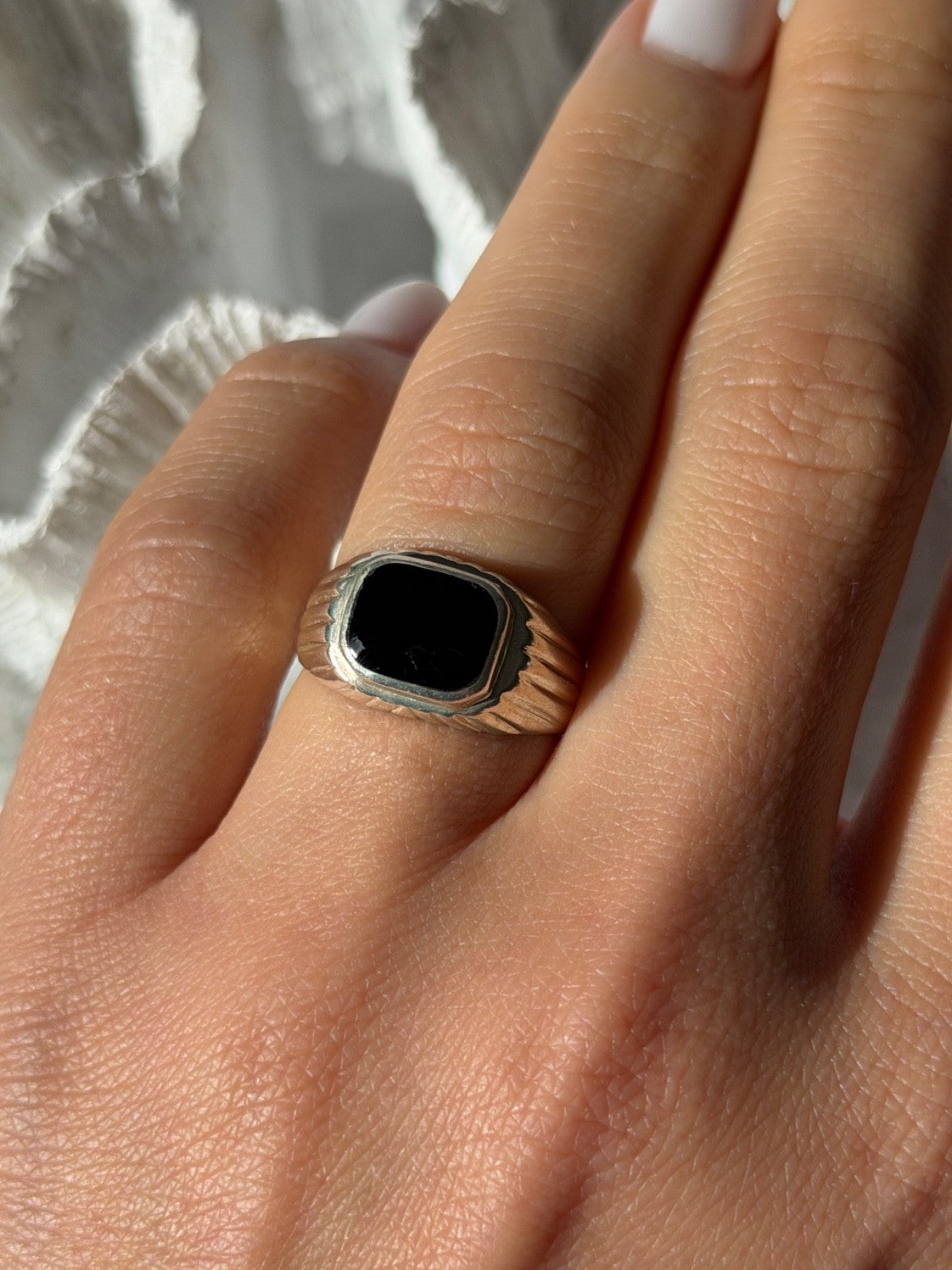 925 Sterling Silver Onyx Ring Size 7