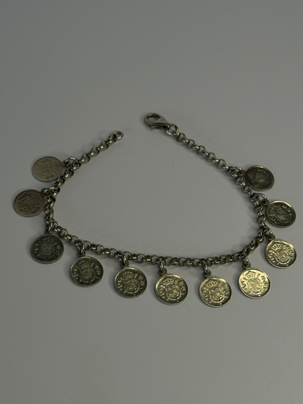 1975 Juan Carlos 925 Sterling Silver Bracelet Spanish Coin Length 7