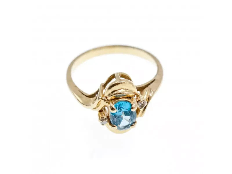 14K Yellow Gold Topaz & Diamonds Ring Size 7.25