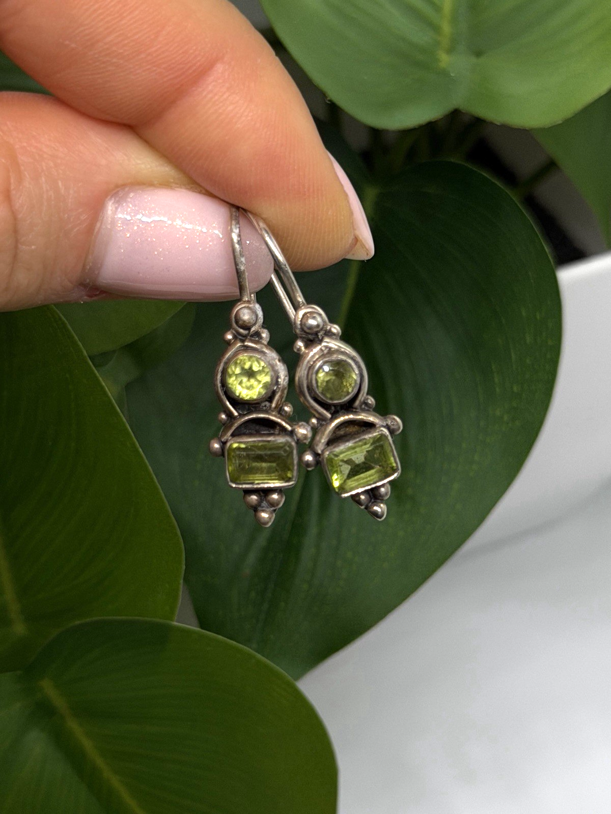 Vintage 925 Sterling Silver Green Peridot Earrings