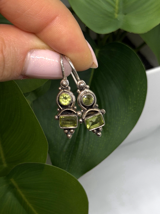 Vintage 925 Sterling Silver Green Peridot Earrings