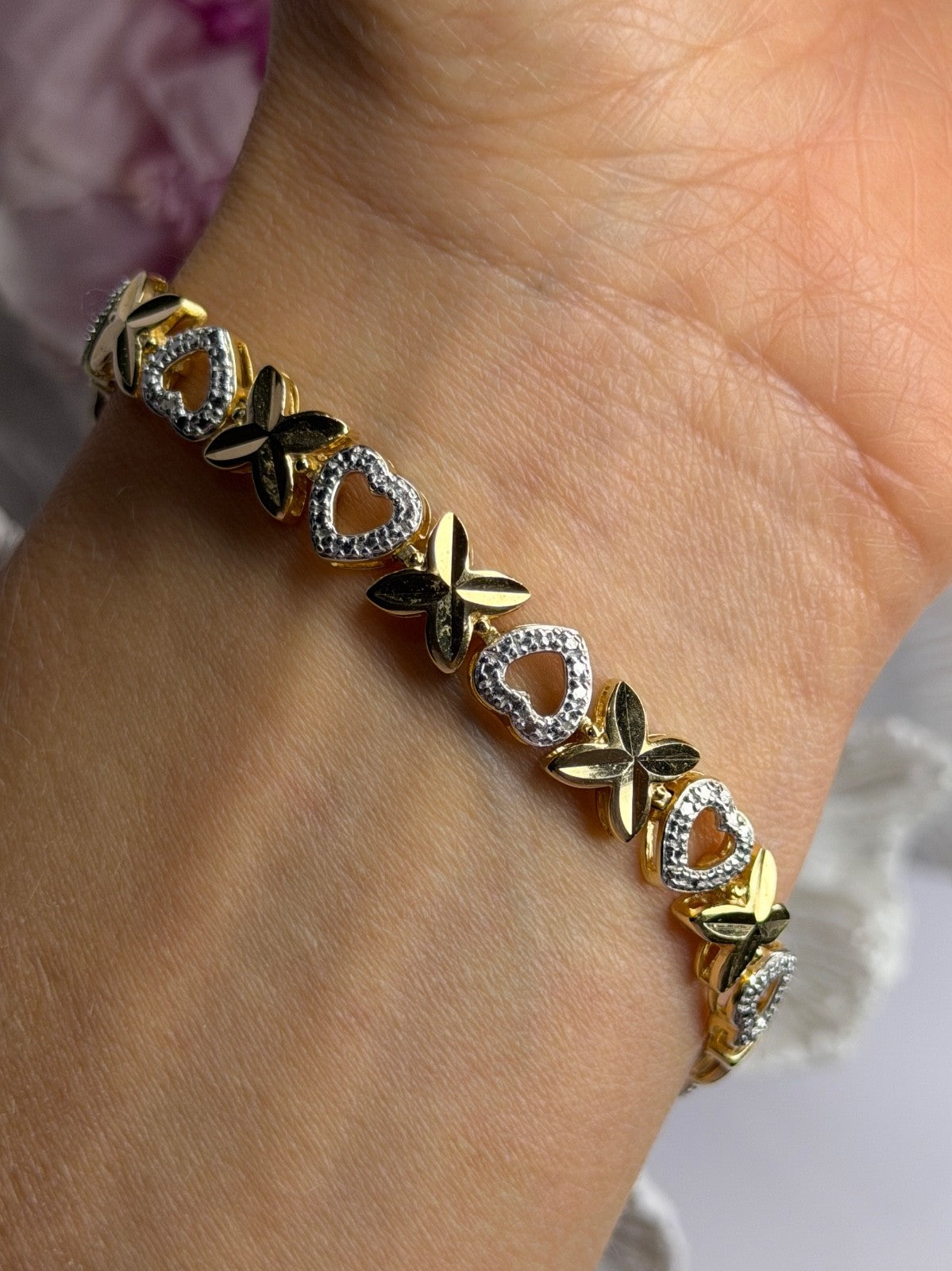 925 Sterling Silver Gold Plated Heart Bracelet Length 7.5