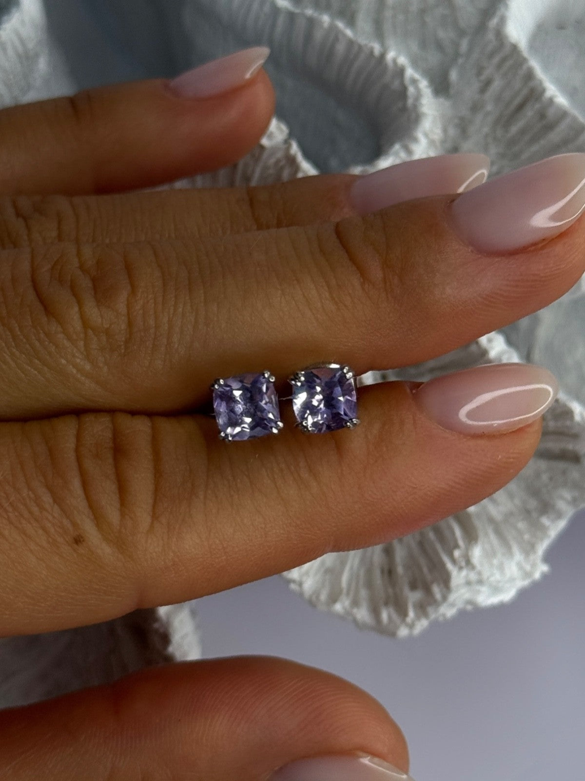 925 Sterling Silver Amethyst Earrings Length 0.25 Inch