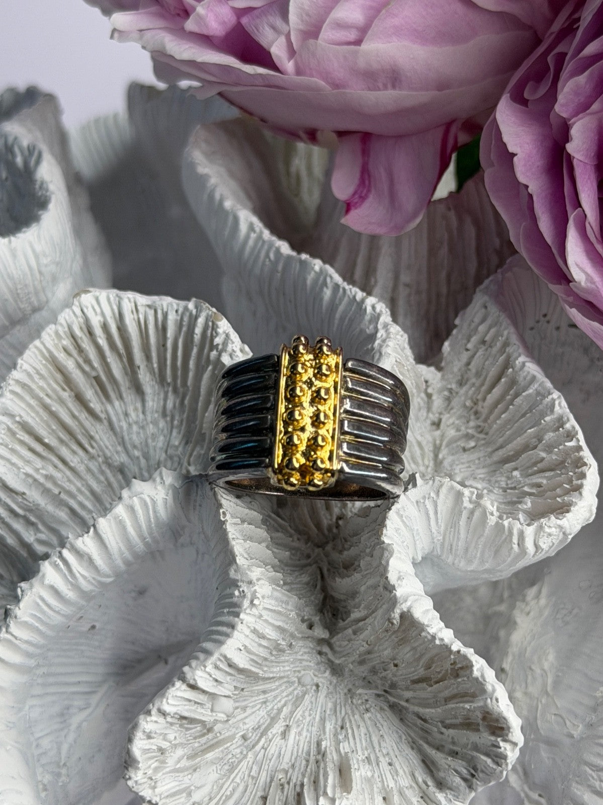 Italy Milor 925 Sterling Silver Gold Plated Part Ring Size 7