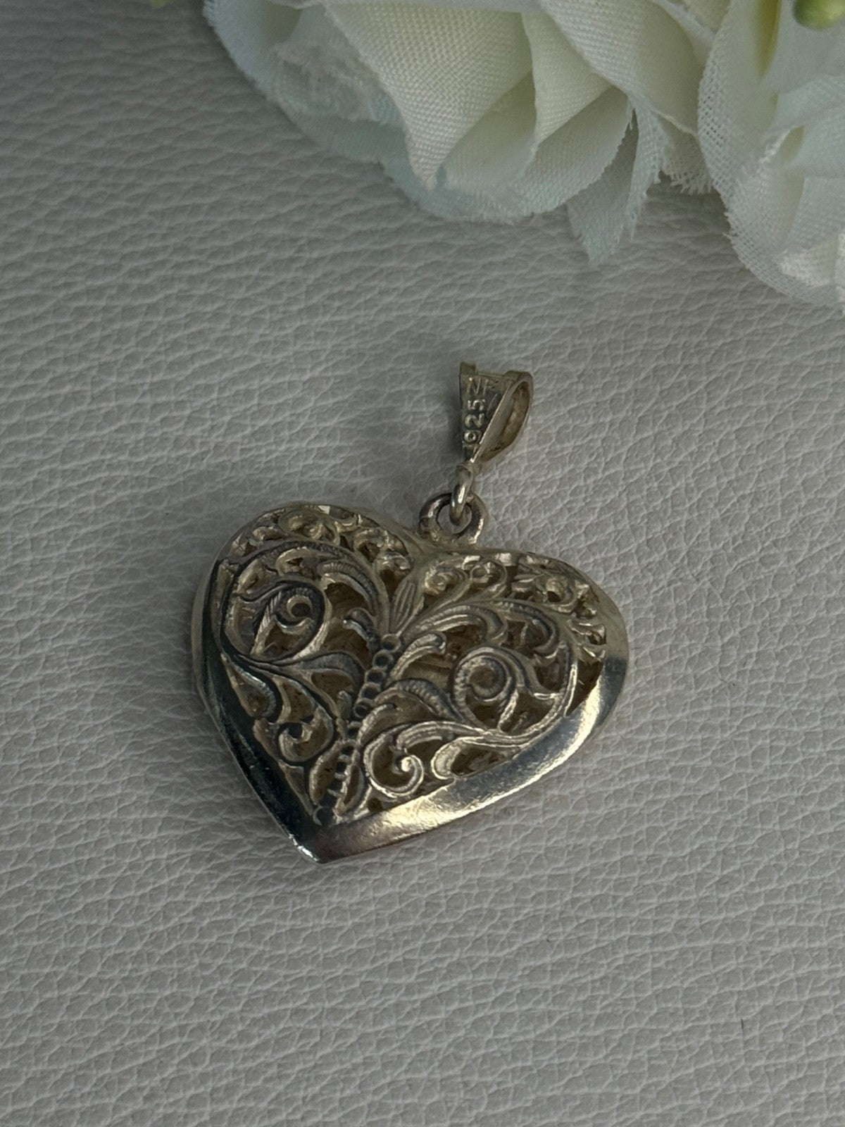 925 Sterling Silver Heart Pendant Length 1.40 Inch