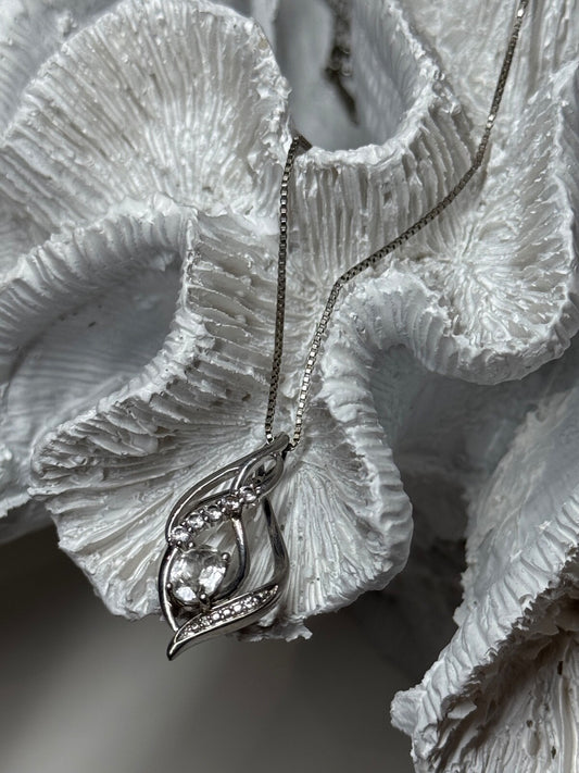 925 Sterling Silver White Sapphire Necklace Length 21/19 Inch
