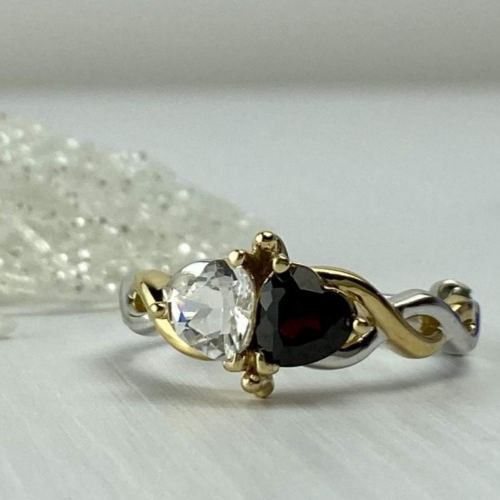 925 Sterling Silver Gold Plated Almandine & Spinel "Hearts" Ring Size 11.75