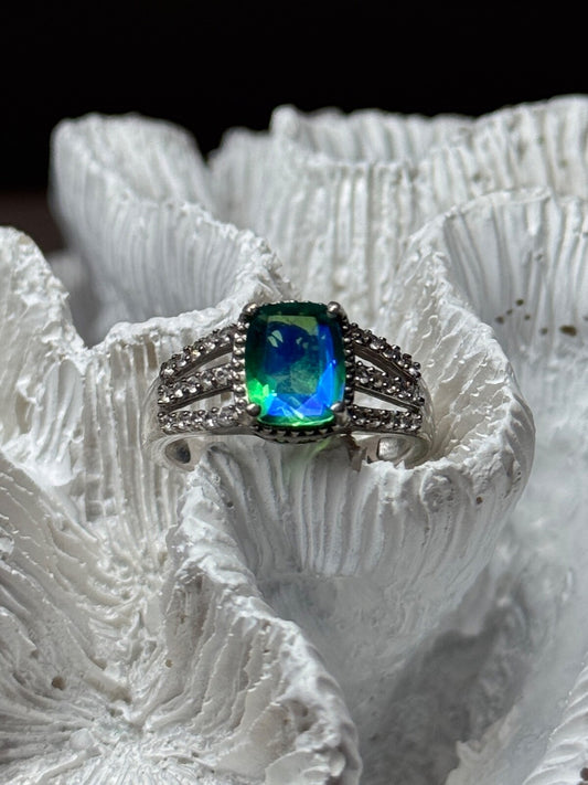 925 Sterling Silver Spinel & Beryl Ring Size 7.5