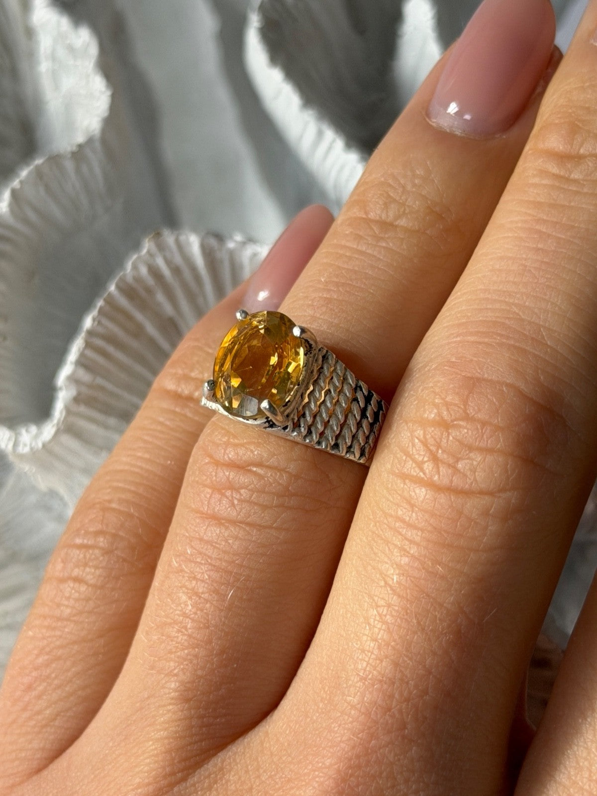 925 Sterling Silver Citrine Ring Size 6