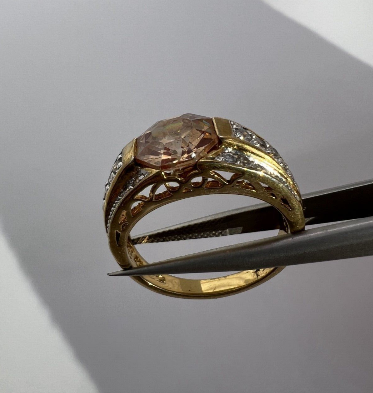 925 Sterling Silver Gold Plated Citrine & CZ Ring Size 6.5