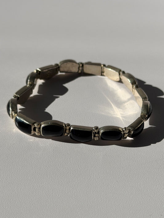 Vintage 950 Sterling Silver Black Onyx Bracelet