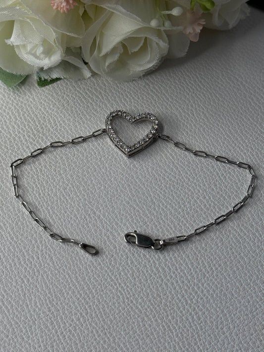 Sjd Acpl 925 Sterling Silver White Topaz Heart Bracelet Length 7.5 Inch