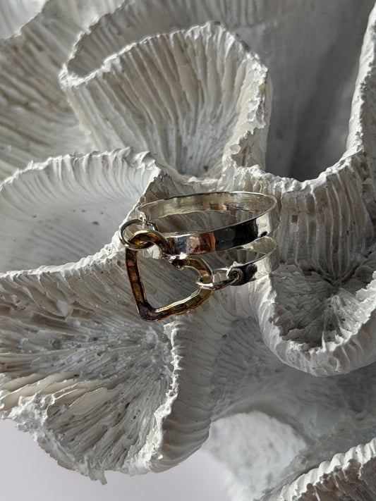 Handmade 925 Sterling Silver Gold Plated Heart Ring Size 9.5