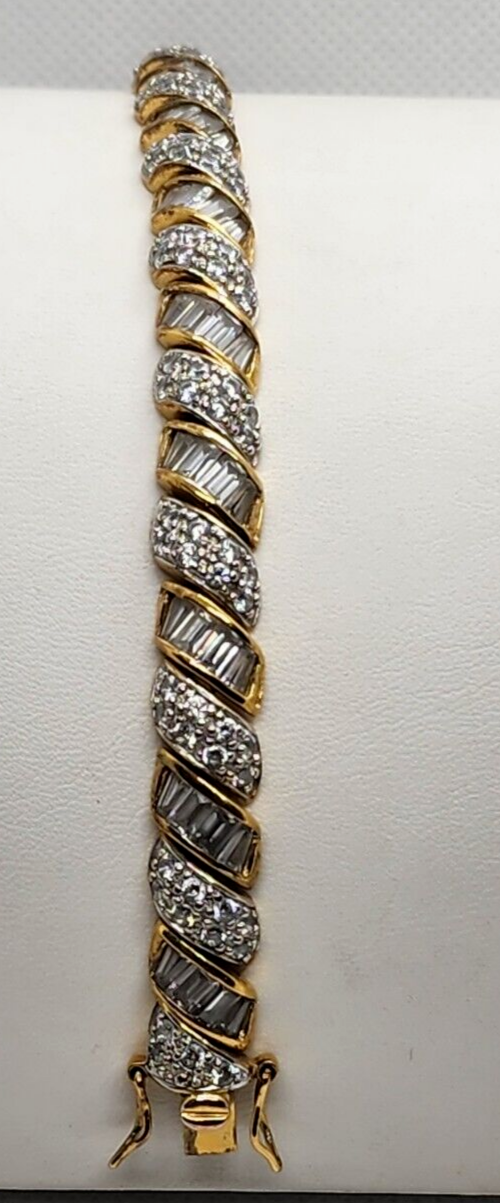 925 Sterling Silver Vermeil CZ Bracelet Size 7.15 IN