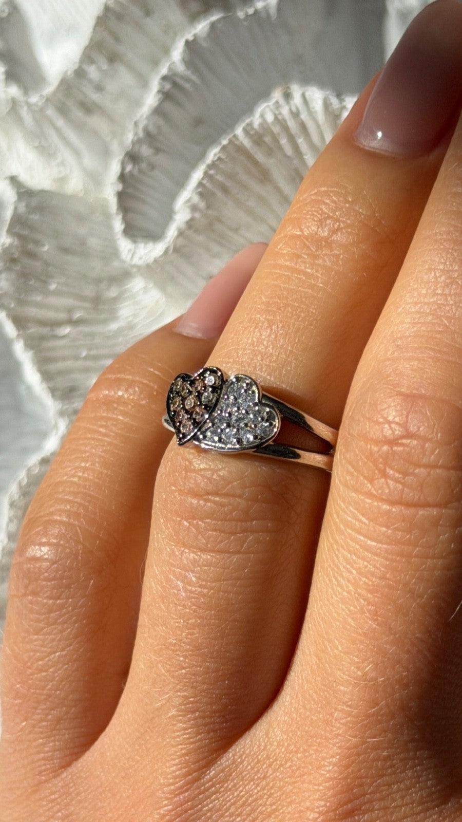 925 Sterling Silver Yellow & White Cz Heart Ring Size 6