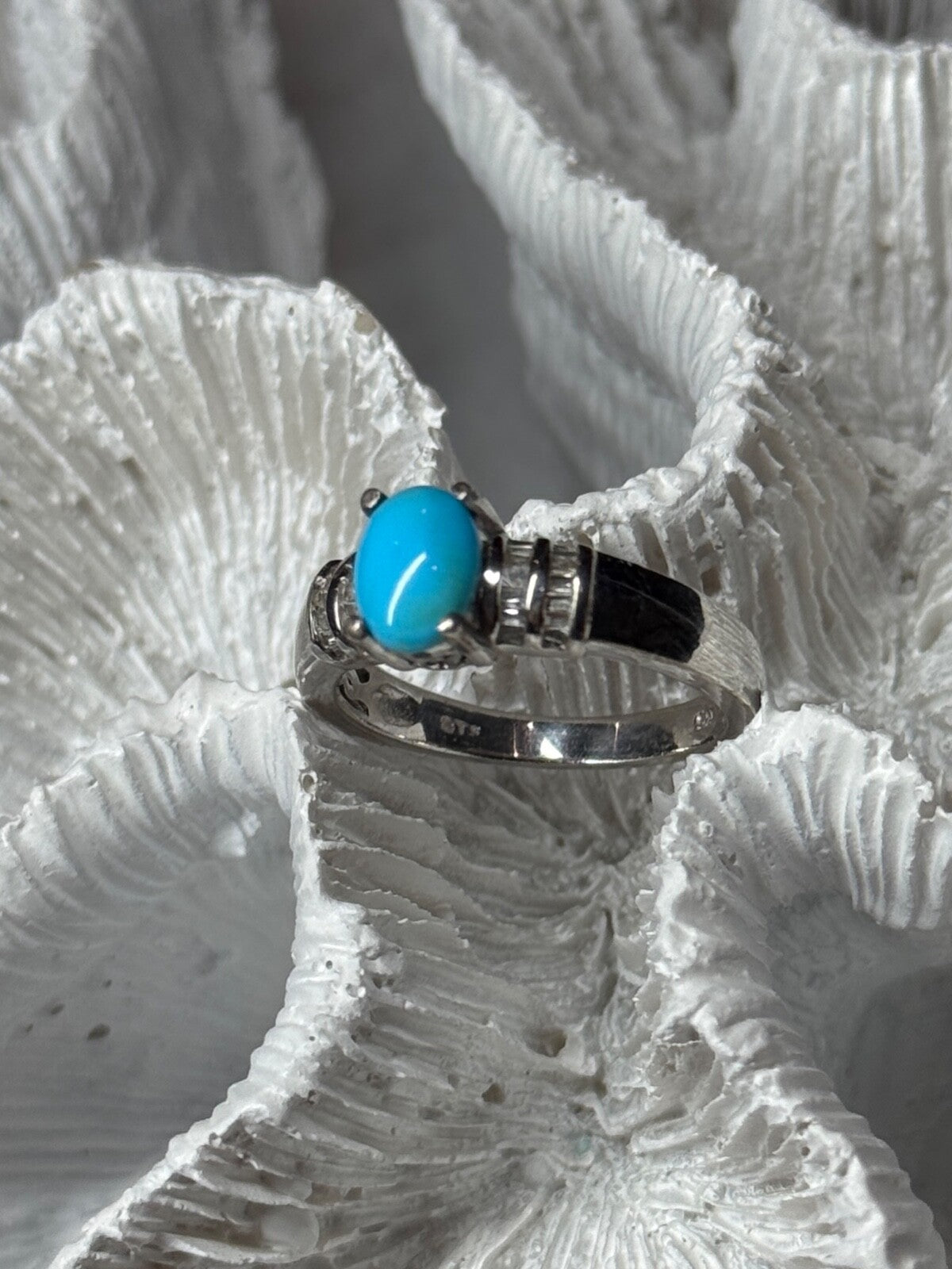 925 Sterling Silver Larimar & Beryl Ring Size 7.5