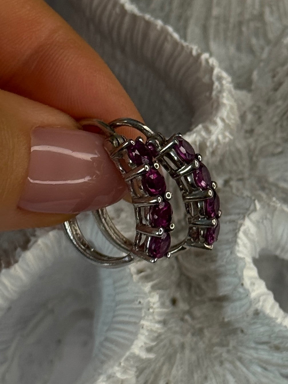 925 Sterling Silver Almandine Earrings Length 0.90 Inch