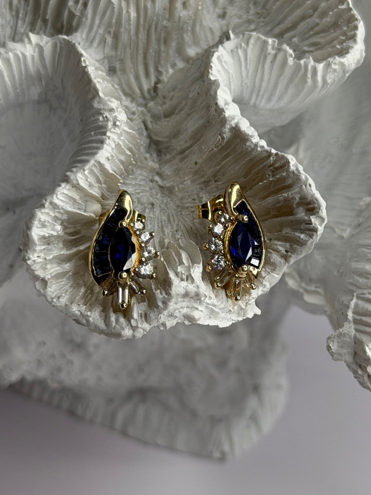 925 Sterling Silver Gold Plated Blue & White Sapphire Earrings