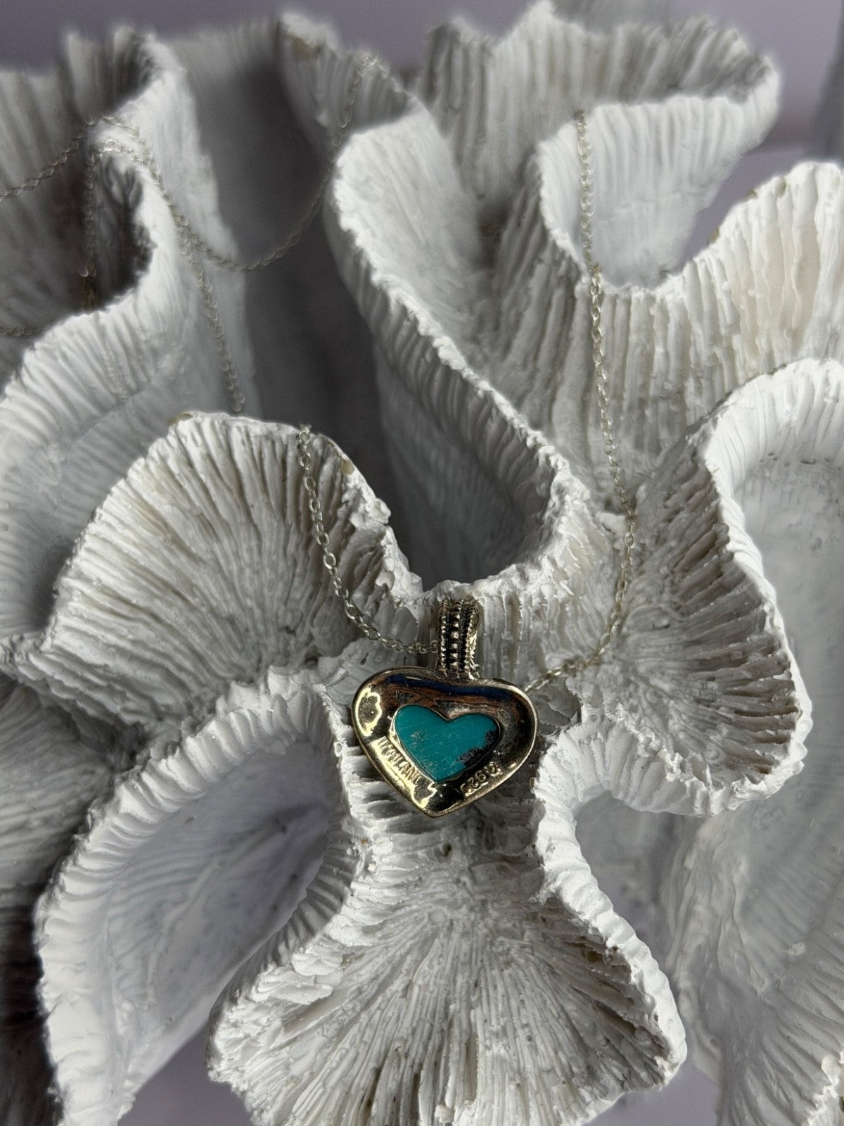 925 Sterling Silver Turquoise & Marcasite Heart Necklace