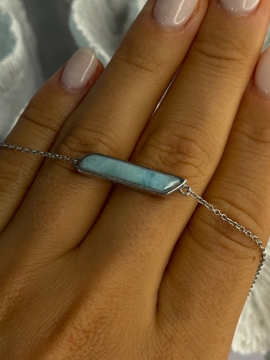 925 Sterling Silver Blue Larimar Necklace Length 18/16 Inch