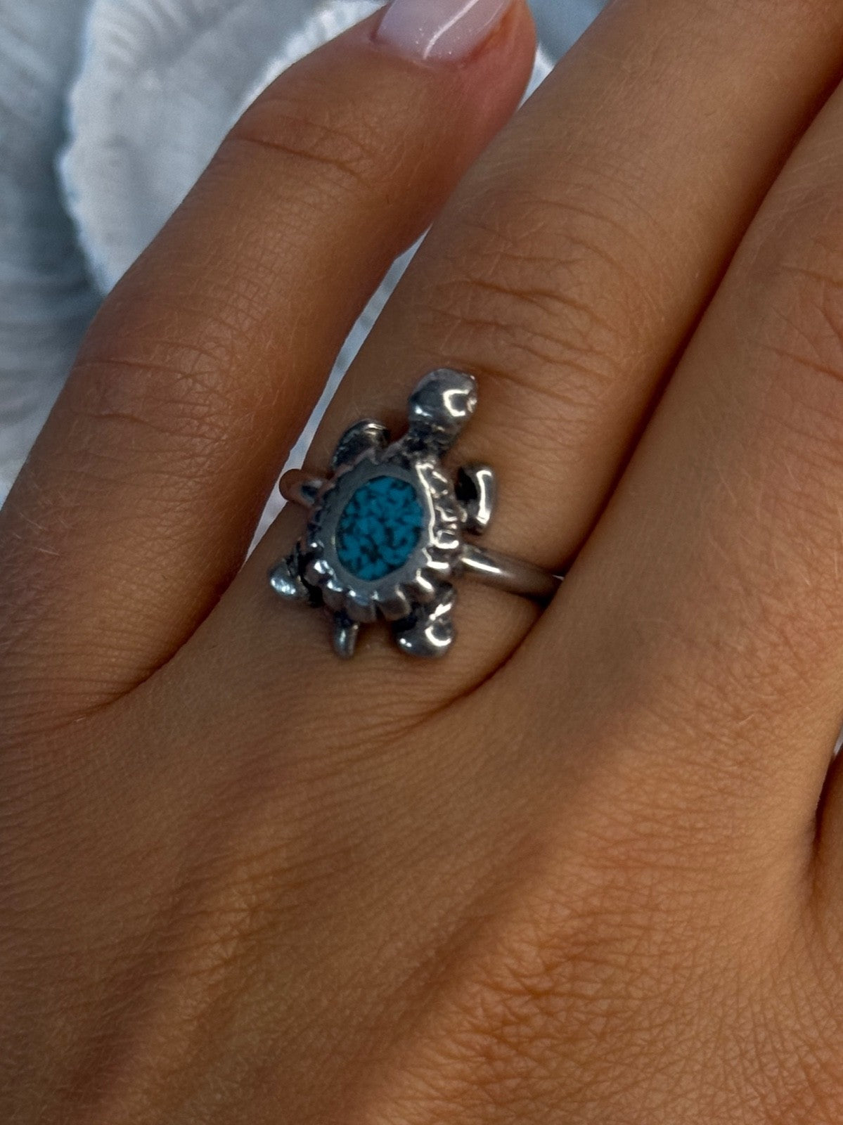 925 Sterling Silver Turtle Turquoise Ring Size 6.5