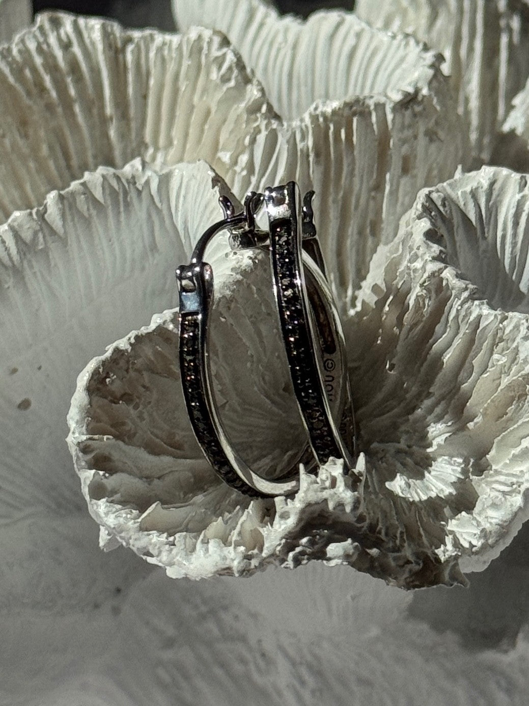 925 Sterling Silver Onyx Hoop Earrings