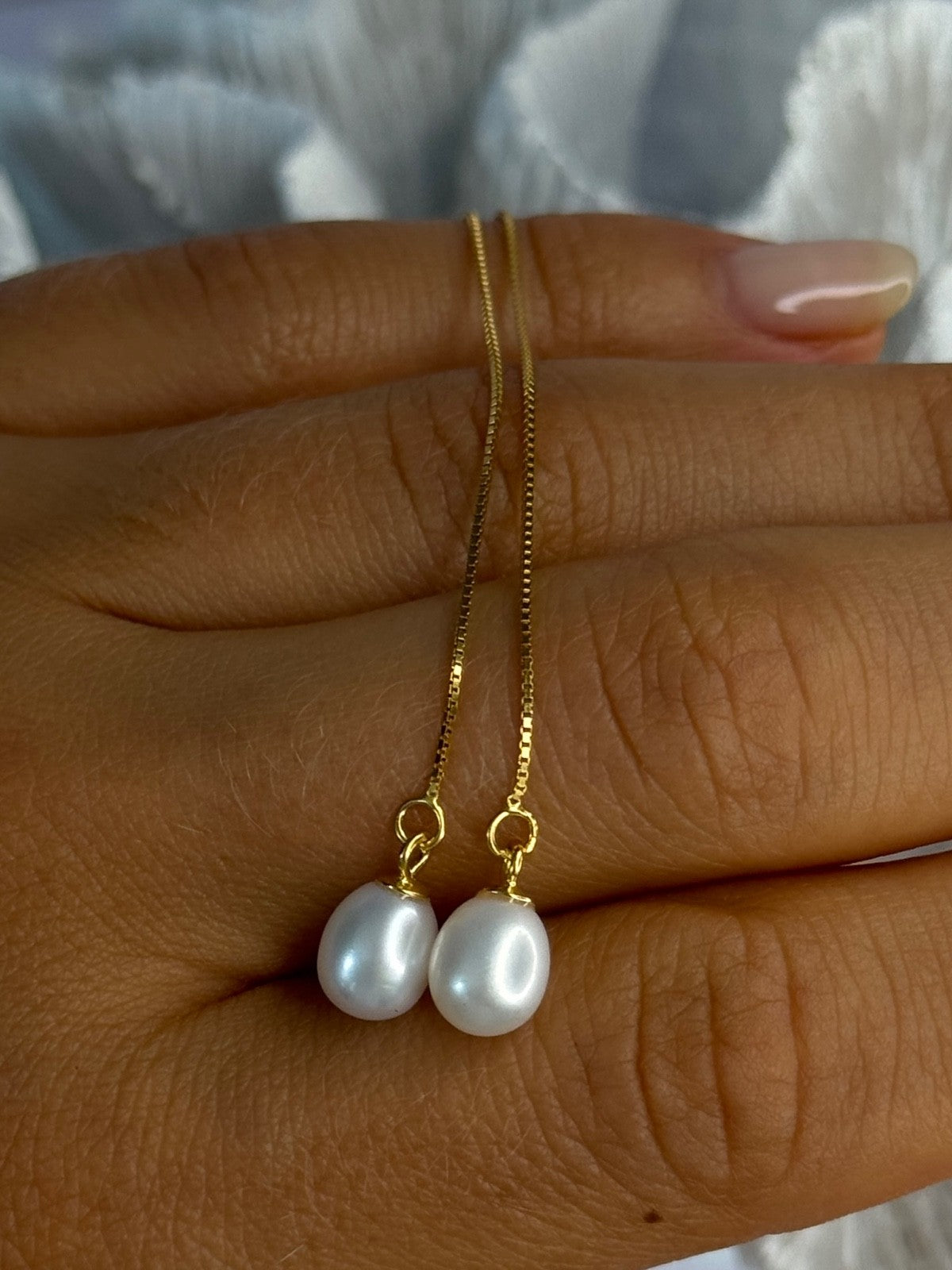 925 Sterling Silver Gold Plated Pearl Earrings Length 4 Inch