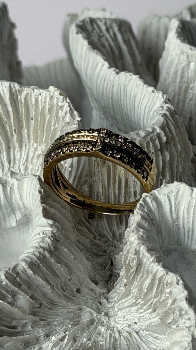 10K Yellow Gold White 0.17 ct & Chocolate 0.32 ct Diamond Ring Size 7