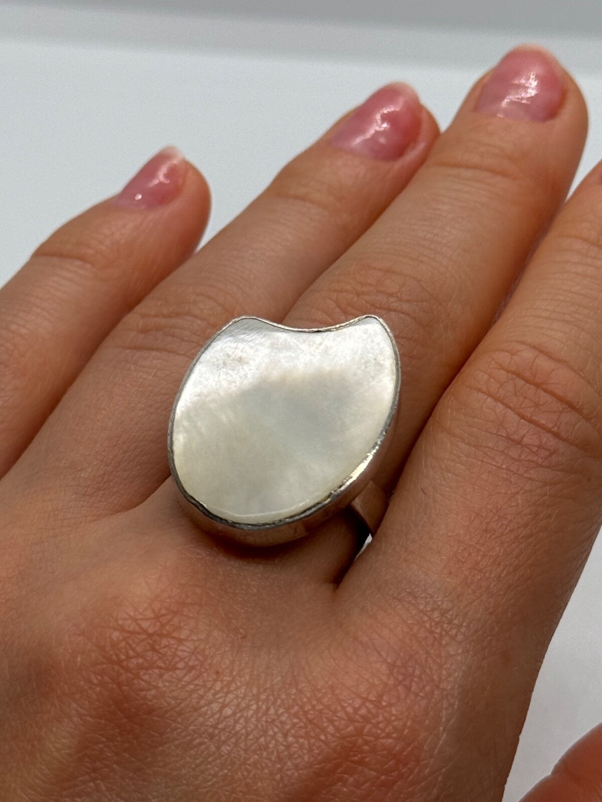 925 Sterling Silver Abalone Shell Ring Size 12
