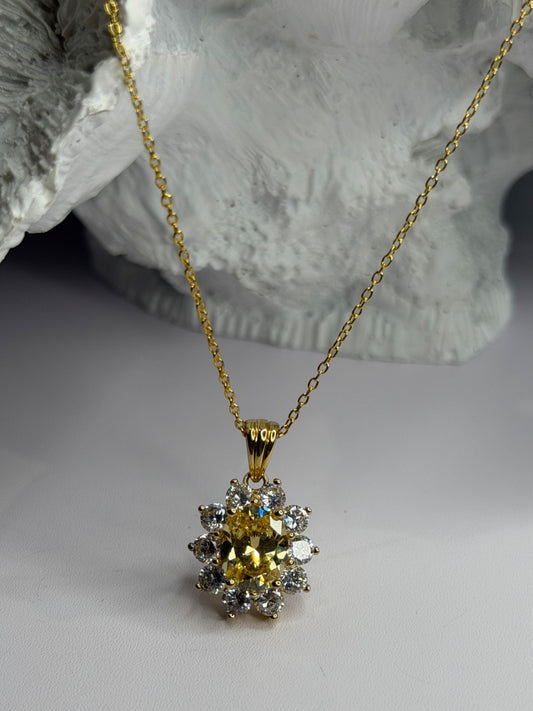 Stauer 925 Sterling Silver Gold Plated Yellow & White Cz Flower Necklace