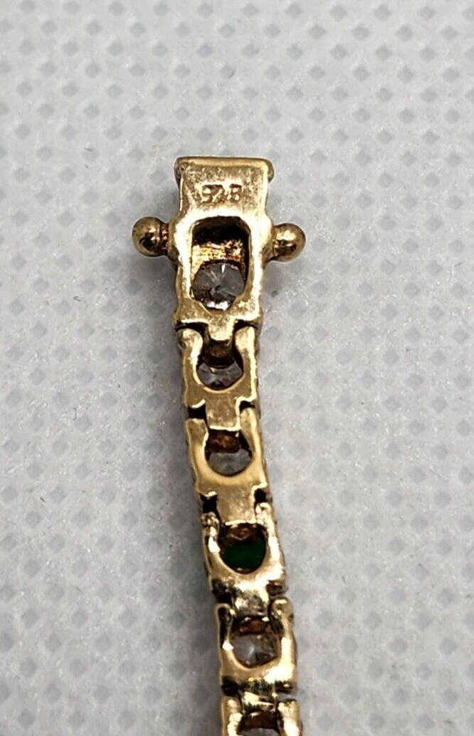 925 Sterling Silver Vermeil Emerald AND Quartz Bracelet Size 7 IN