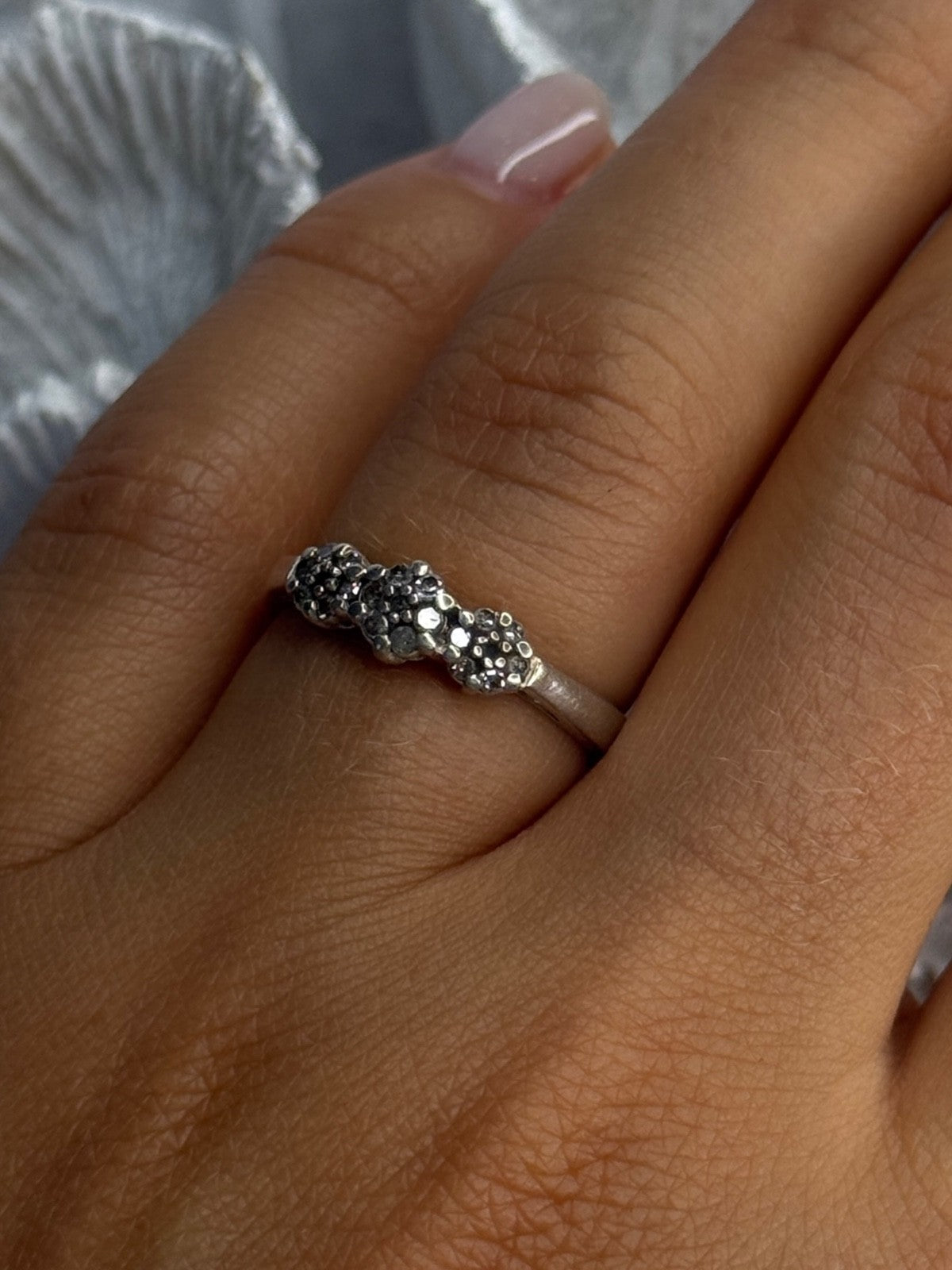 925 Sterling Silver White Spinel Flowers Ring Size 7