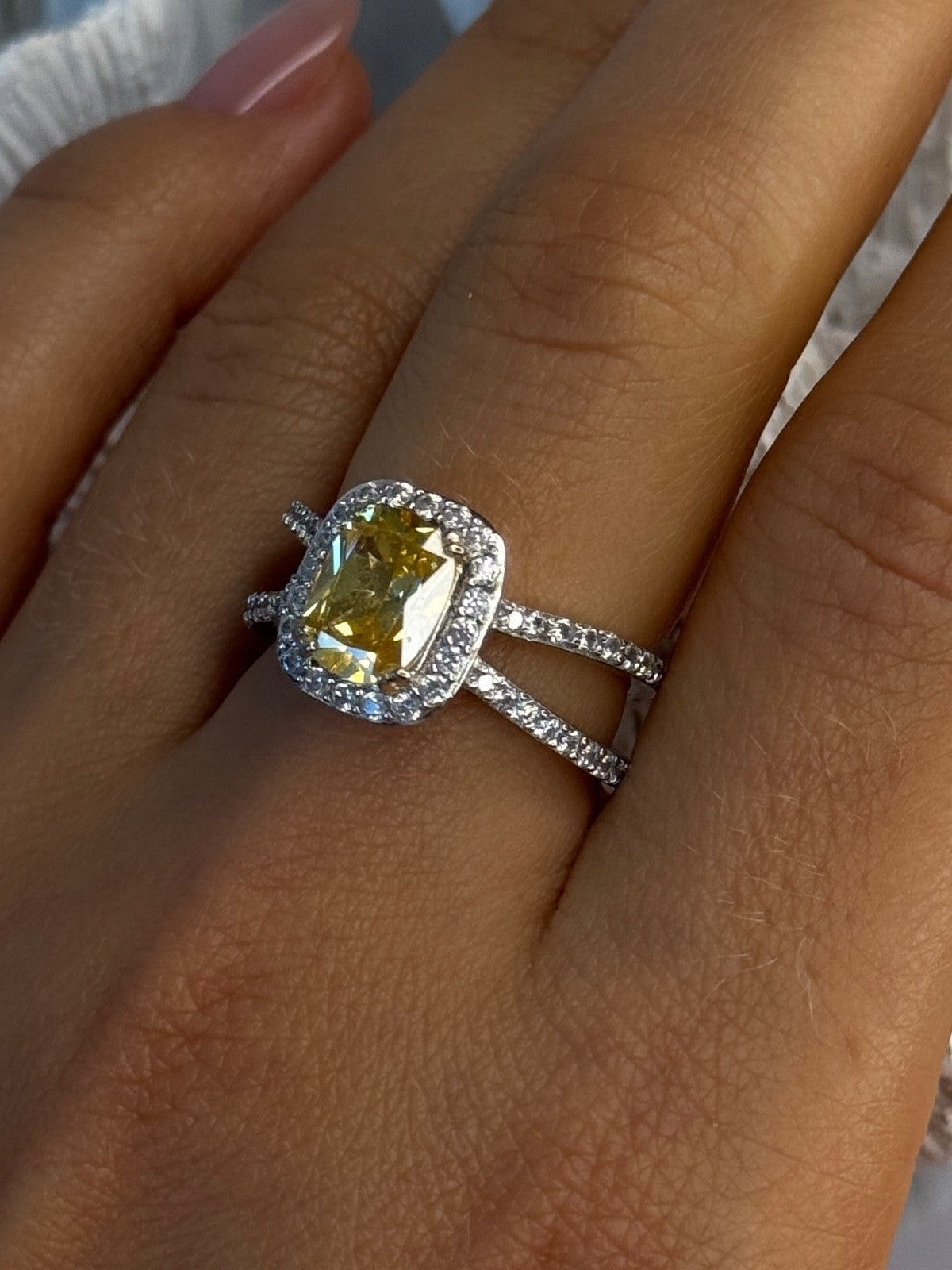 925 Sterling Silver Citrine & Beryl Ring Size 8