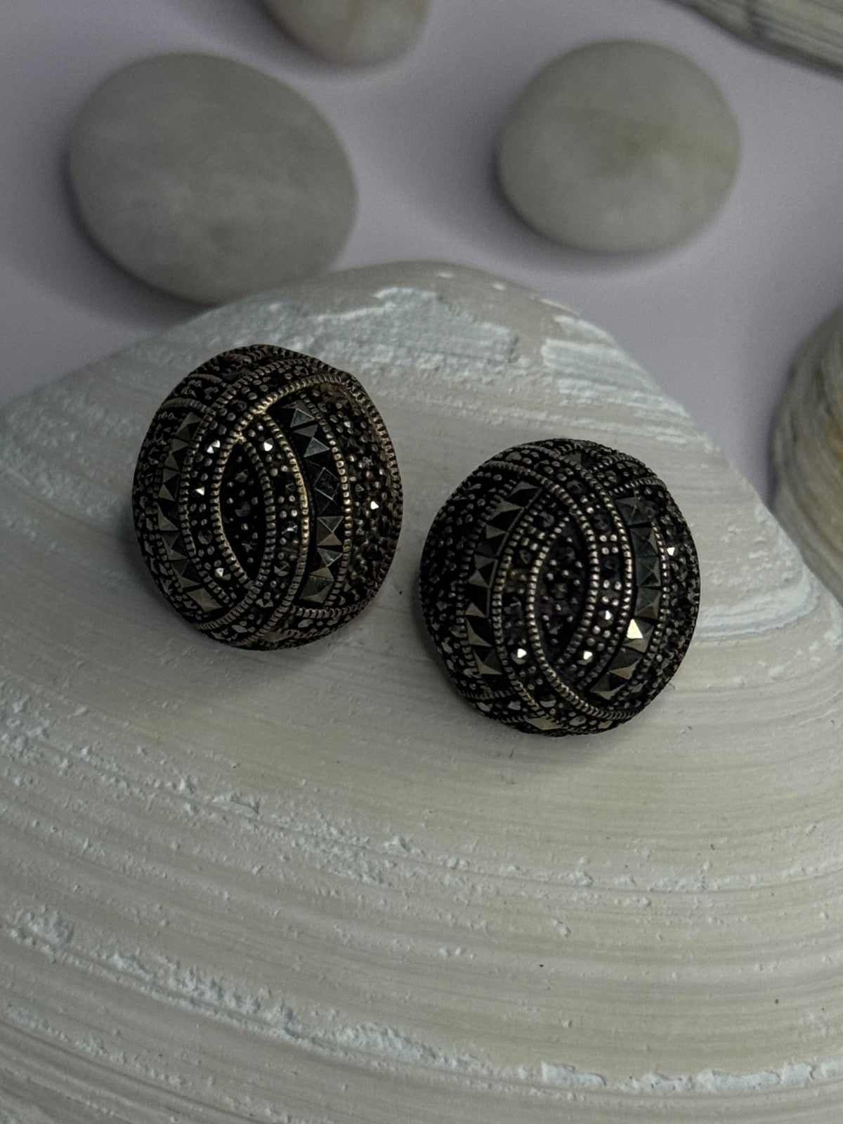 Beautiful Design 925 Sterling Silver Marcasite Earrings Length 0.7 Inch