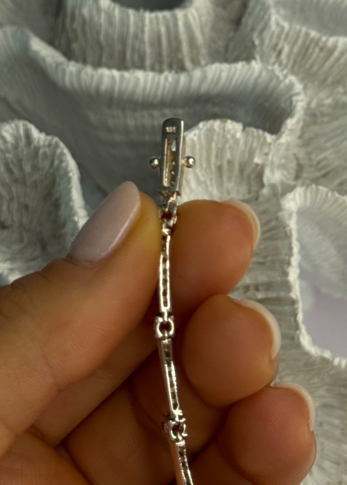 925 Sterling Silver Red Spinel & Beryl Bracelet Length 7.5