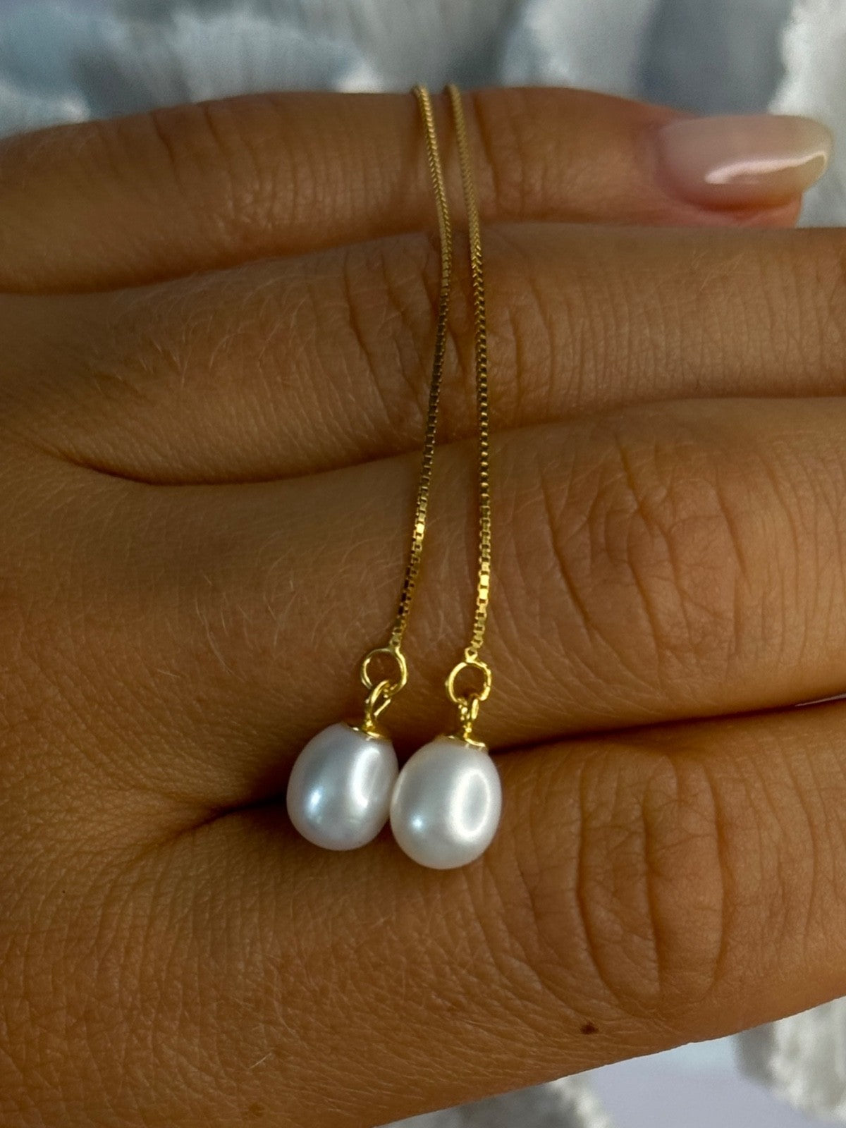 925 Sterling Silver Gold Plated Pearl Earrings Length 4 Inch