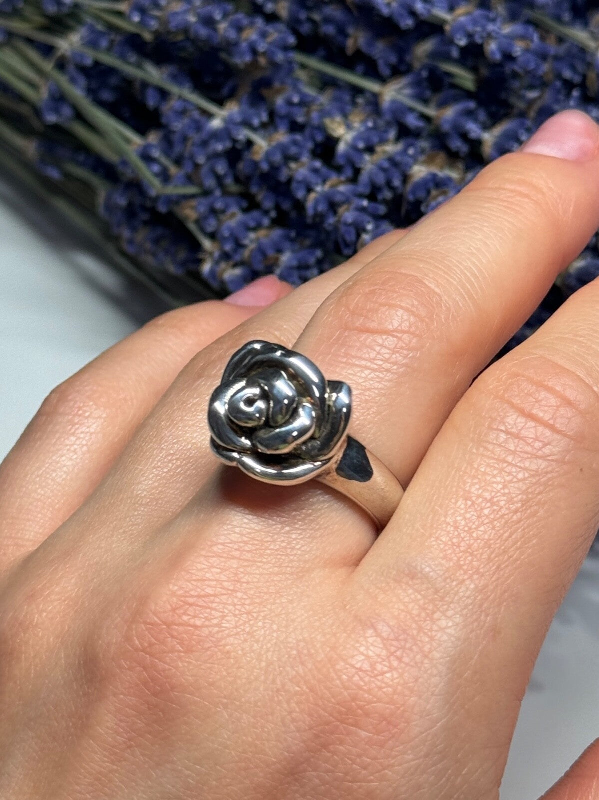925 Sterling Silver Rose Ring Size 7