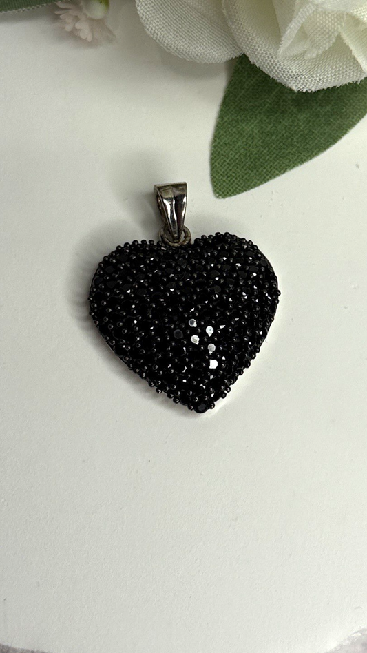 925 Sterling Silver Black Spinel Heart Pendant