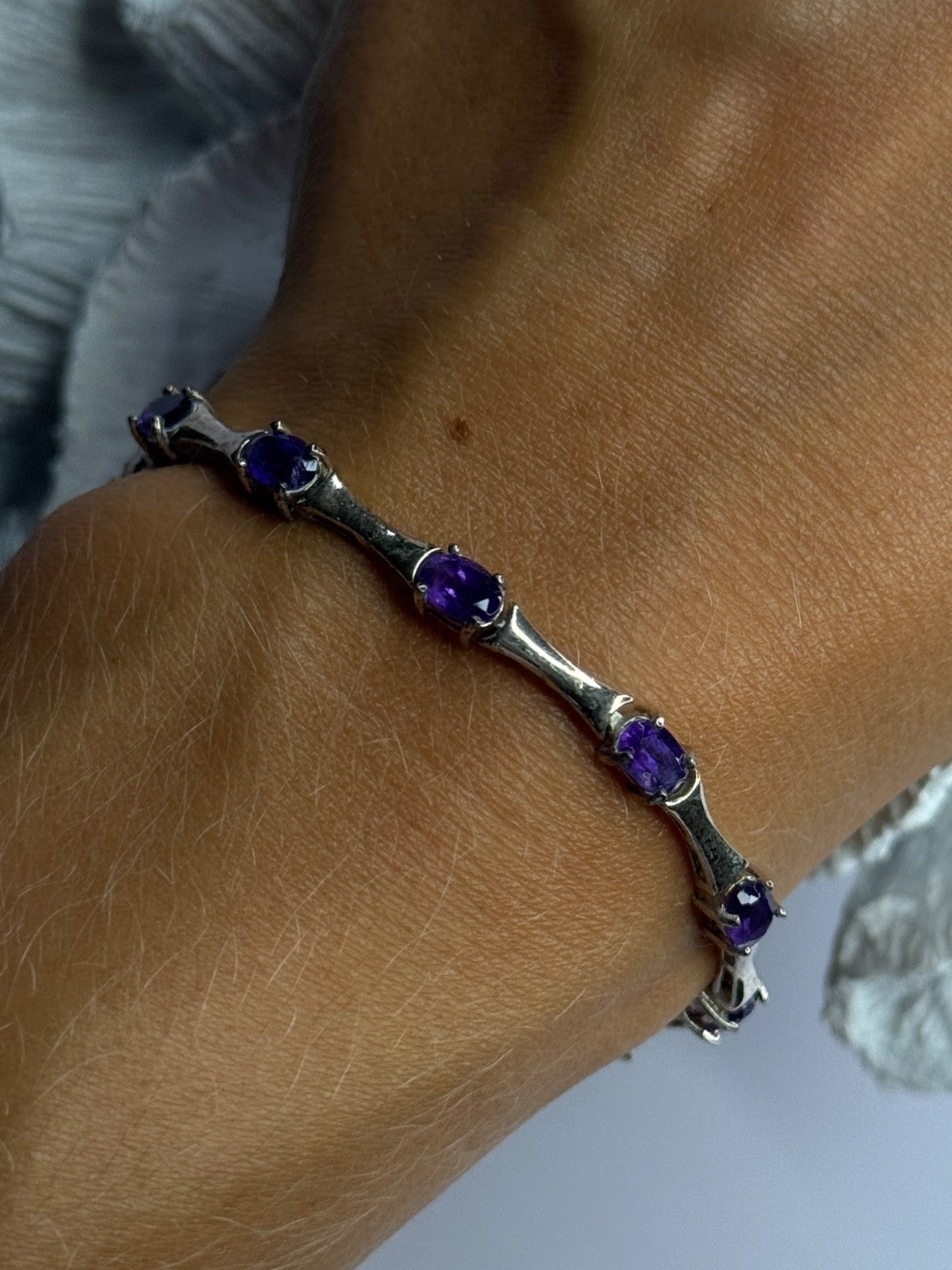 925 Sterling Silver Purple Tourmaline Bracelet Length 7